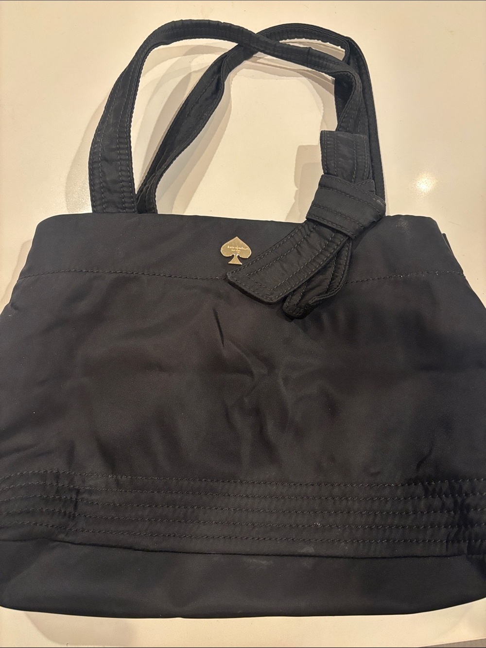 kate spade black nylon tote with spade emblem